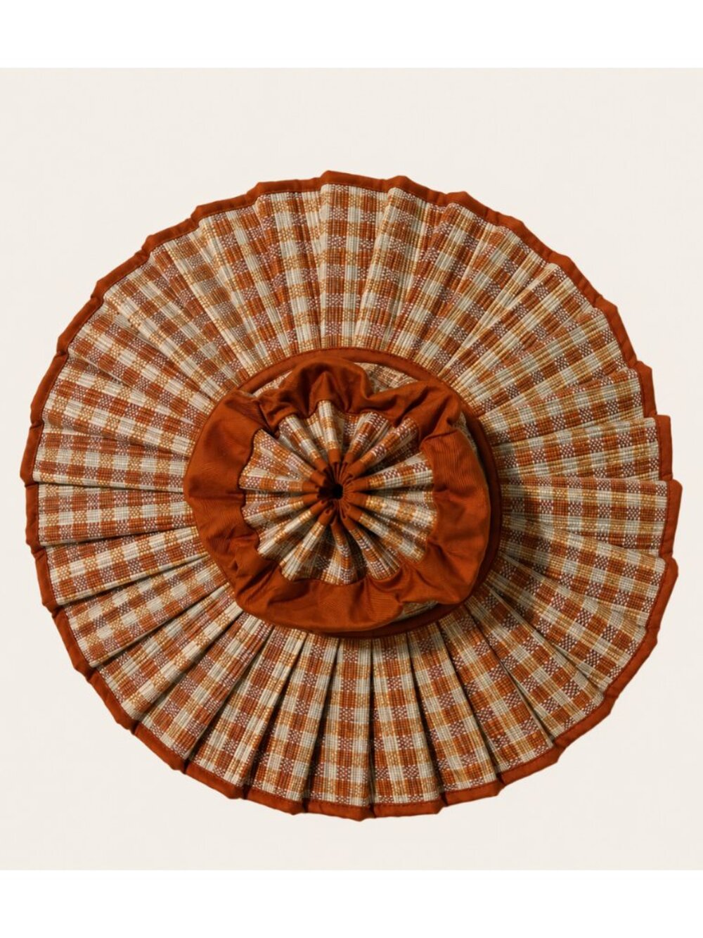 Lorna Murray Capri Hat Medium Pleated Sunhat Rust Gingham Check Luxury Resort - Picture 7 of 10